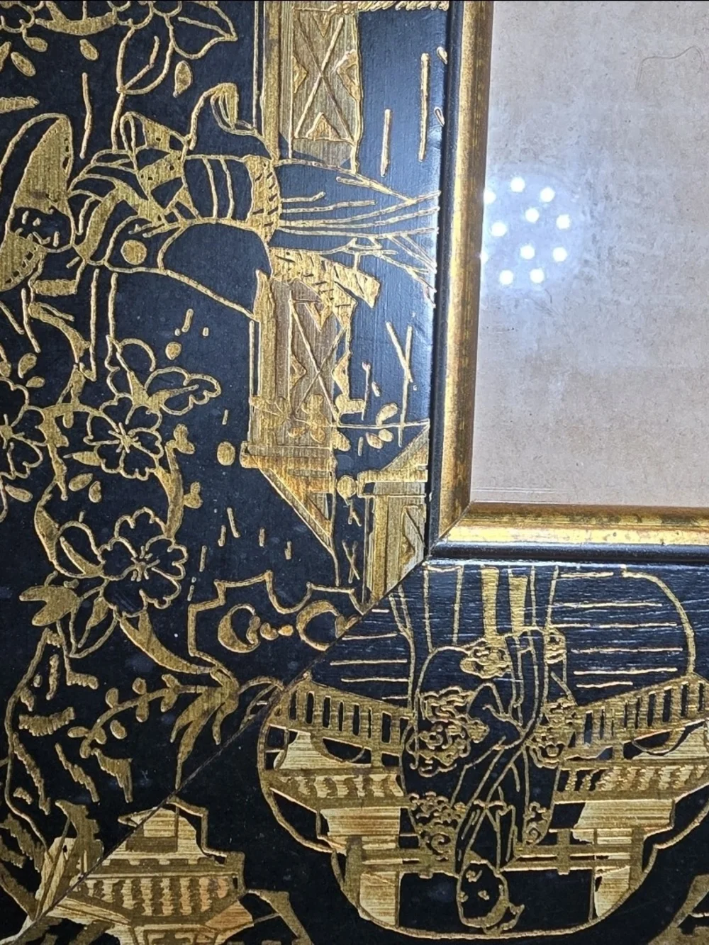 Martin Aborn Italy Wood Photo Frame Black Gold Chinoiserie Asian Holds 5x7